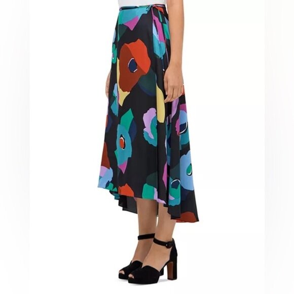 Kate Spade Long Floral Collage Midi Wrap Skirt Black Size 0 - Picture 1 of 8